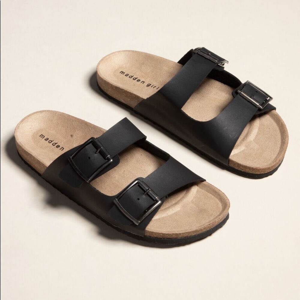 Madden girl black footbed slide sandals 8